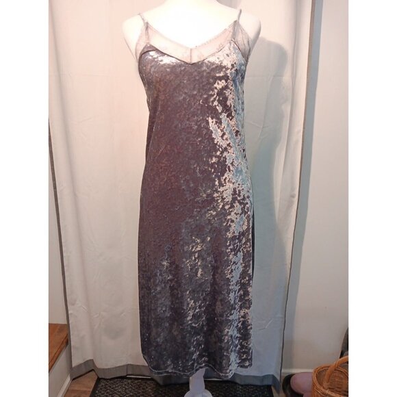 Mossimo Crushed Velvet Slip‎ Dress Lace Trim Midi Adjustable 90s Style XS - Picture 1 of 9